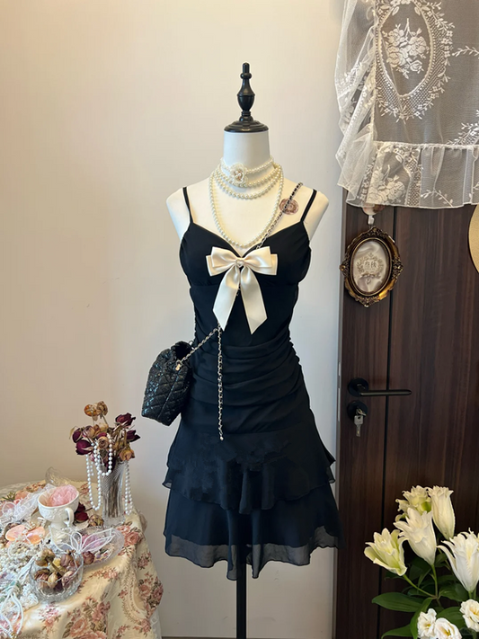 Black halter neckline bow design waist slim skirt homecoming dress R4272