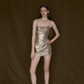 Golden halter satin waist-cinching, form-fitting and high-end short skirt for the homecoming dress R4514