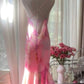 Pink suspender waist slim backless sexy fishtail dress, prom dress R5424