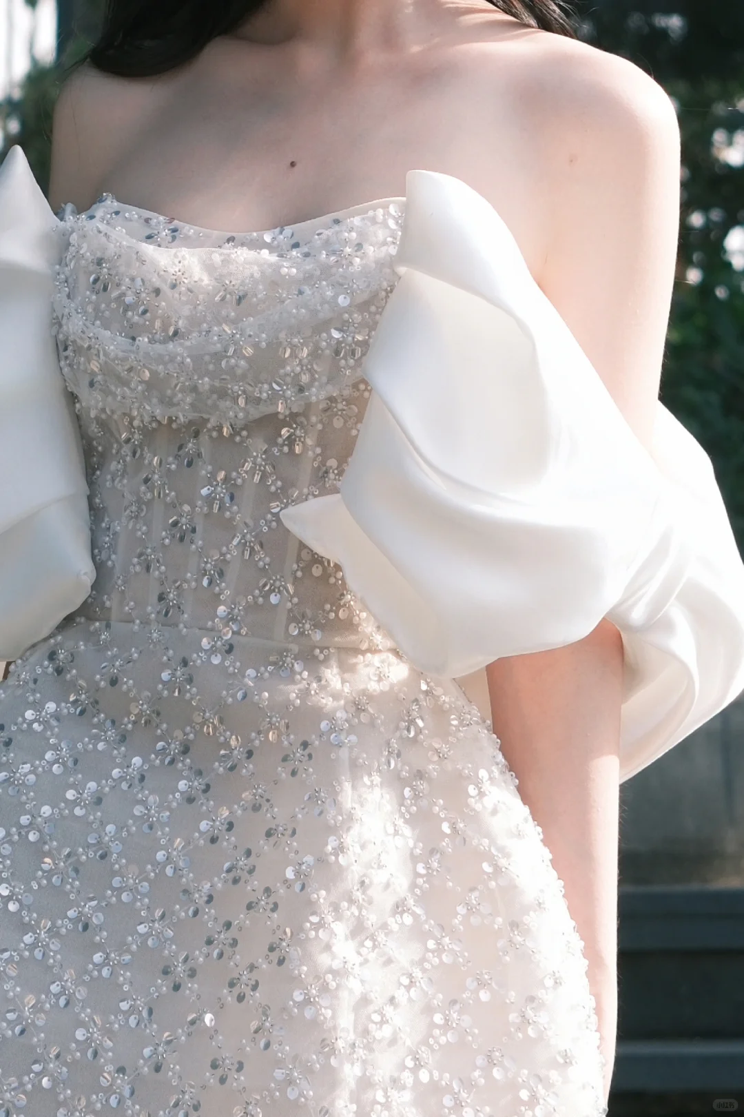 Silver tube top gentle sequin pearl waist sexy A-line short skirt homecoming dress R4191