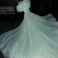 Light green halter-neck, fitted waist, full skirt, long ball gown R8770