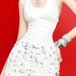 White halterneck low-cut sexy waist slim fit pleated hip-hugging sequined miniskirt homecoming dress R4594