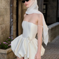 White tube top slim waist flower bud skirt short skirt homecoming dress R4474