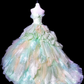 Light green strapless, fitted waist, full skirt, long ball gown R8681