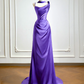 Purple halter-neck satin fitted long elegant ball gown R8147