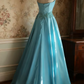 Light blue strapless fitted A-line princess ball gown R6694