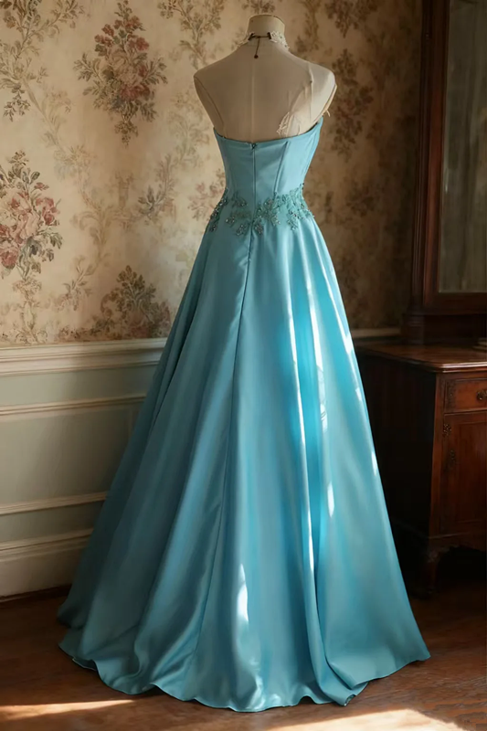 Light blue strapless fitted A-line princess ball gown R6694