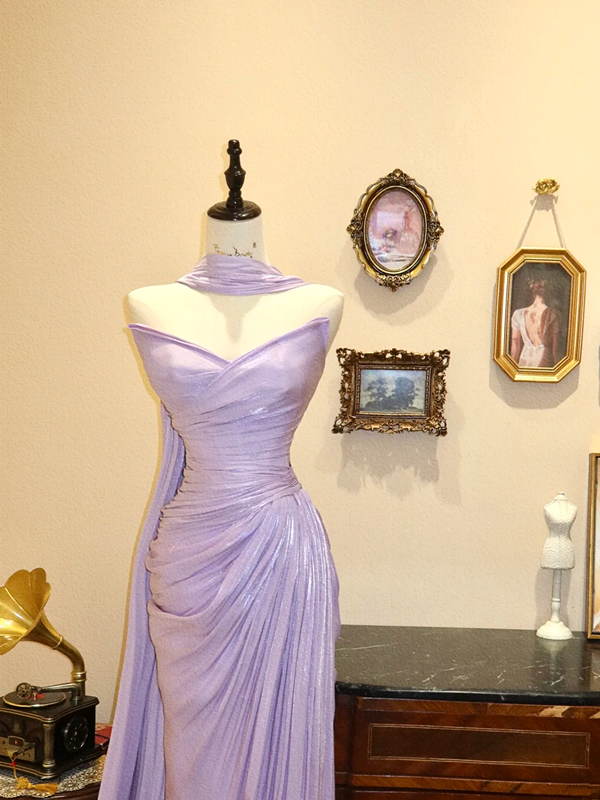 Light Purple Strapless Waist-Cinched Slim-Fit Ruched Elegant & Charming Ball Gown R7133