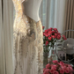 Light apricot halter neck, fitted waist, backless, sexy rhinestone long ball gown R7760