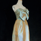 Light green gilded satin bow strapless design waisted mid-length skirt homecoming dress R5002
