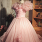 Pink vintage ball gown with a cinched waist, slim fit and voluminous puffy skirt; bridal gown R7286