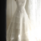 White strapless fitted waist slim-fitting cake skirt long ball gown/bridal dress R6773