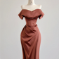 Reddish-brown off-shoulder fitted waist slimming hip-hugging sexy long ball gown R8168
