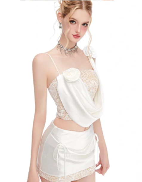 White suspender collar design top slim tight sexy short skirt suit homecoming dress R4392
