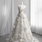 Ivory white strapless fitted waist butterfly-shaped full skirt ball gown, bridal dress R8429
