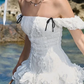 White one-shoulder slim waist A-line lace skirt short skirt homecoming dress R4554