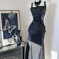Black suspender waist slim hip maxi ball gown R6095