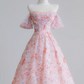 Light pink floral sequined off-the-shoulder fitted waist ball gown/bridal dress R8234