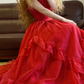 Red Strapless Waist-Cinched Puff-Skirt Ball Gown & Bridal Gown R7375