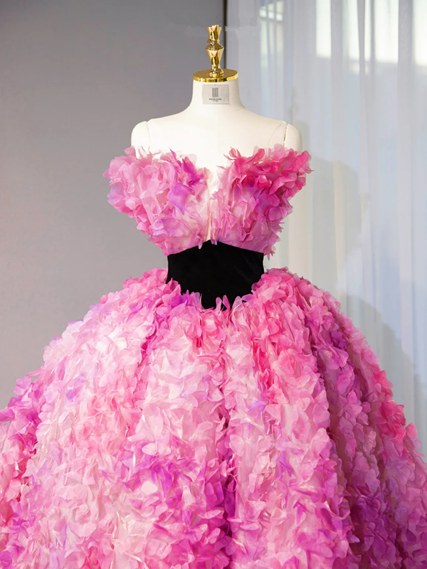 Pink strapless, fitted waist, full skirt, long ball gown, bridal dress R9010