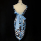 Black background blue print series V-neck waist slim hip skirt homecoming dress R4962
