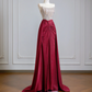 Silver strapless fitted bodice with burgundy long skirt, a formal ball gown/bridal dress R8525