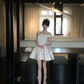 Champagne color one-shoulder slim waist A-line short skirt homecoming dress R5082