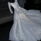 White lace square neckline fitted waist long ball gown/bridal dress R8800