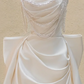 White Strapless Beaded Waist Satin Pleated Maxi Bridal Dress R5741