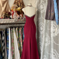 Red halter-neck, fitted fishtail gown, long ball gown R6374
