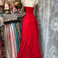 Red suspender waist slim satin sexy long skirt ball gown R6175