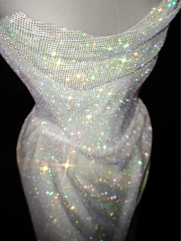 White sequined tube top slim waist sexy long skirt, prom dress R5659