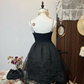 Black suspenders high waist slim irregular skirt short skirt homecoming dress R4352