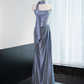 Gray-blue strapless fitted long ball gown R8980