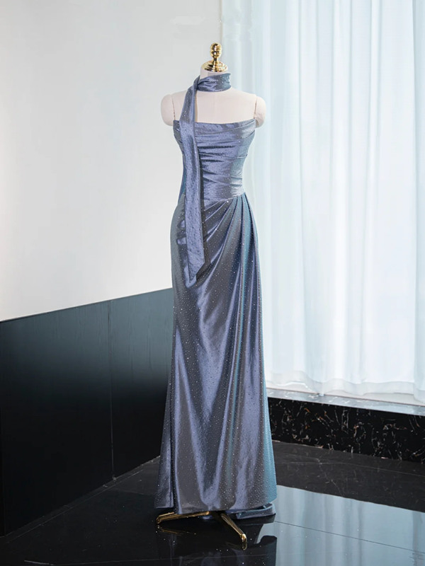 Gray-blue strapless fitted long ball gown R8980