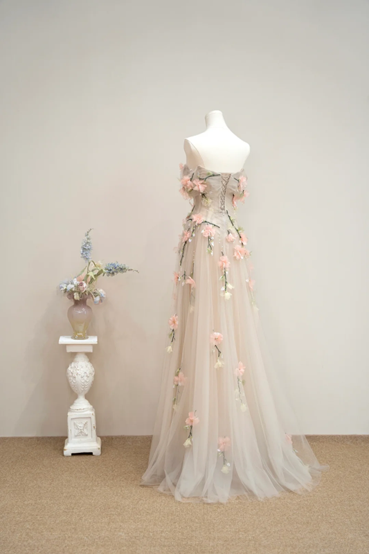 Light apricot strapless fitted long ball gown, bridal dress R8890