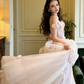 Light pink off-shoulder fitted waist slim-fitting tulip skirt long ball gown/bridal dress R8830