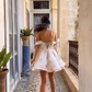 White floral halter tie waist long skirt homecoming dress R5583