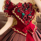 Red Retro Floral-Patterned Waist-Cinched Puffy-Hem Long-Length Ball Gown, Bridal Gown R7327