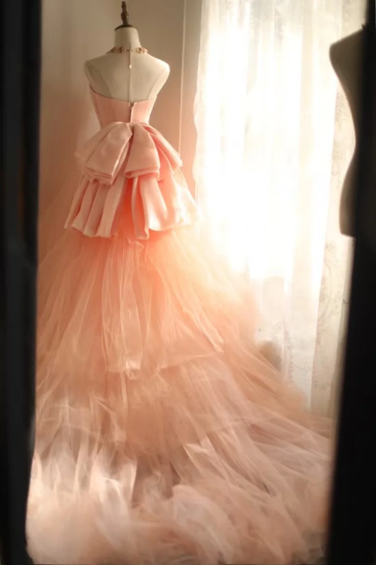 Pink strapless fitted waist slim-fitting long ball gown/bridal dress R6813