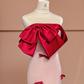 Red off-the-shoulder neckline, light pink fitted waist, long ball gown/bridal dress R8399
