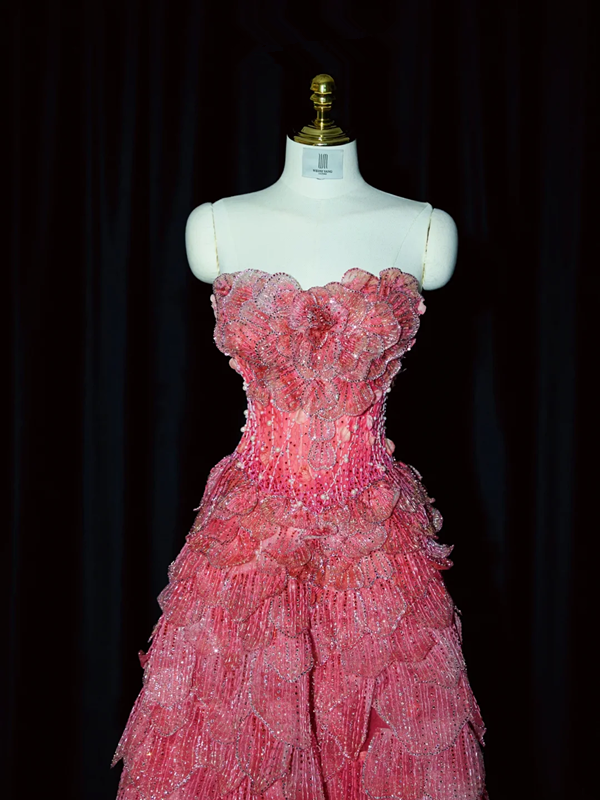 Pink strapless fitted long ball gown, bridal dress R8950