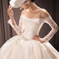 White one-shoulder lace top and tutu skirt satin bridal gown R6035