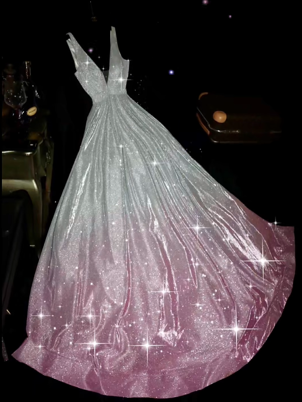 Gradient pink sequined halter-neck fitted long ball gown R6414