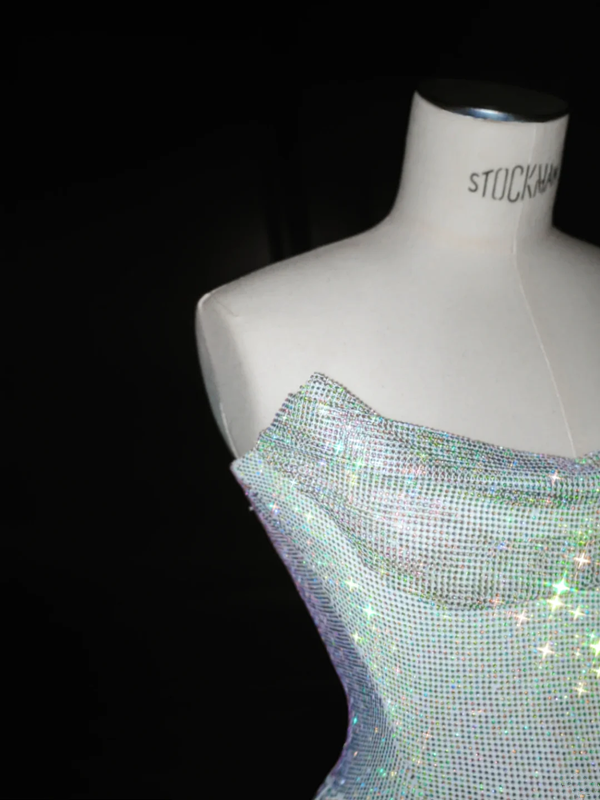 White sequined tube top slim waist sexy long skirt, prom dress R5659