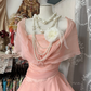 Pink halter-neck mini dress with a retro shawl design, a ball gown R6255