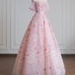 Light pink floral sequined off-the-shoulder fitted waist ball gown/bridal dress R8234