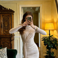 Light-colored, fitted, bodycon, sexy long ball gown R8617