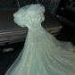 Light green halter-neck, fitted waist, full skirt, long ball gown R8770