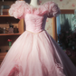 Pink vintage ball gown with a cinched waist, slim fit and voluminous puffy skirt; bridal gown R7286